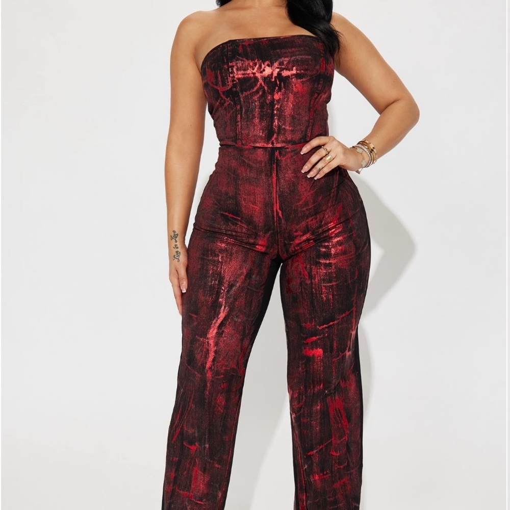 Elegant Red Strapless Jumpsuit